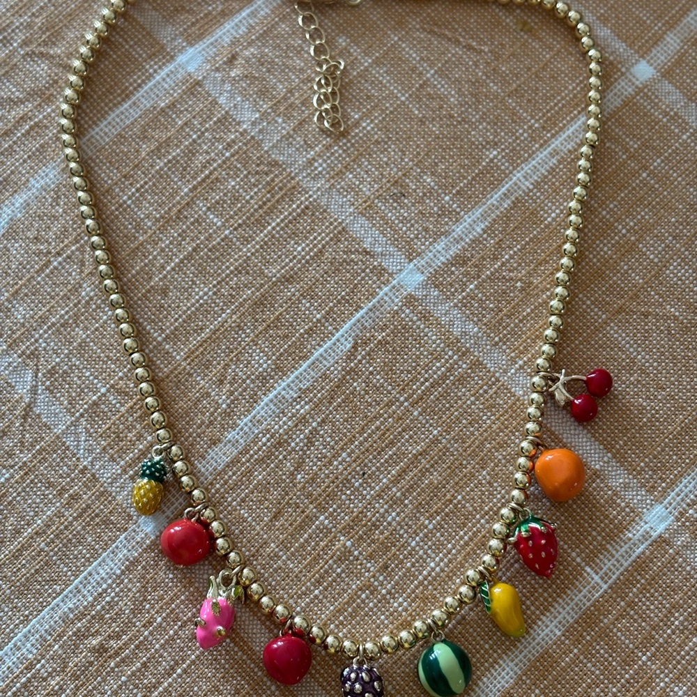 Colorful Beaded Fruit Charm Necklace